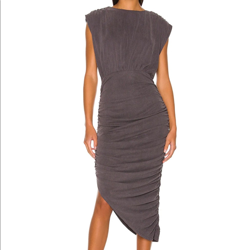 Line & Dot Desiree Ruched Midi Dress in Charcoal